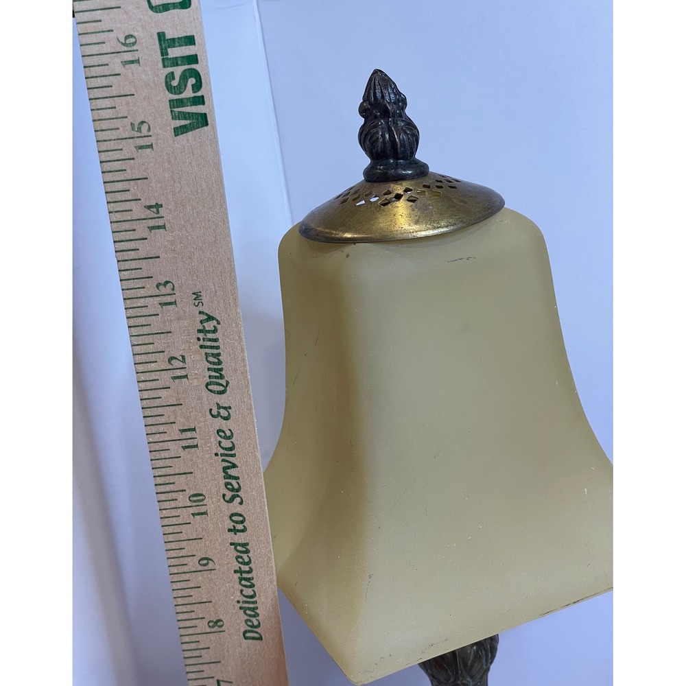 Vintage Desk Lamp Art Nouveau Brass Base Frosted Amber Glass Bell Shade - Picture 12 of 16